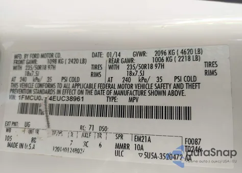 2014 Ford Escape Titanium from USA, damaged, VIN 1FMCU0JX4EUC38961